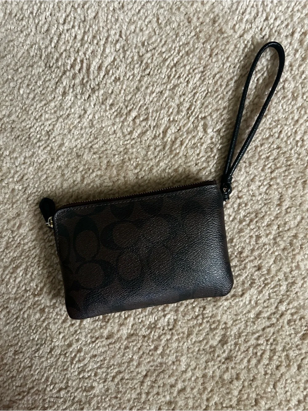Coach F54429 Signature Canvas Leather Corner Zip Wristlet Brown Black